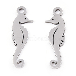 201 Stainless Steel Pendants, Sea Horse Charm, Stainless Steel Color, 23.5x7.5x1mm, Hole: 1.8mm(STAS-T052-51P)