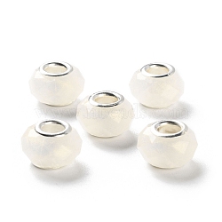 Pearlized Resin European Beads, Faceted Rondelle Large Hole Beads, with Platinum Tone Alloy Double Cores, White, 13.5x9mm, Hole: 5mm(RESI-M001-01H)