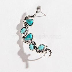 Synthetic Turquoise Snake Stud Earrings, Alloy Ear Cuff Wrap Climber Earrings, Crawler Earrings, Antique Silver, 55mm(PW-WG94328-01)