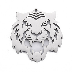 304 Stainless Steel Pendants, Laser Cut, Tiger, Stainless Steel Color, 42x39x2mm, Hole: 2mm(STAS-N095-036)