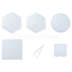 Hexagon & Flat Round & Square ABC Plastic Pegboards, with Ironing Paper and Plastic Tweezers, Clear(DIY-YW0008-46)