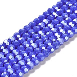 Electroplate Opaque Glass Beads Strands, Faceted(32 Facets), Pearl Luster Plated, Round, Mauve, 6mm, Hole: 1mm, about 98~100pcs/strand, 20.39~20.59 inch(51.8~52.3cm)(EGLA-A035-P6mm-A07)