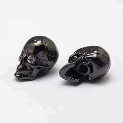 Skull Brass Micro Pave Cubic Zirconia Beads, Cadmium Free & Nickel Free & Lead Free, Gunmetal, 13x9x11mm, Hole: 1mm and 3mm(ZIRC-F018-03B)