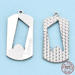 925 Sterling Silver Pendants, Rectangle, Silver, 24x11x1mm, Hole: 1mm(STER-T006-12)