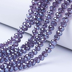 Electroplate Glass Beads Strands, Pearl Luster Plated, Faceted, Rondelle, Slate Blue, 6x5mm, Hole: 1mm, about 85~88pcs/strand, 16.1~16.5 inch(41~42cm)(EGLA-A034-T6mm-A16)