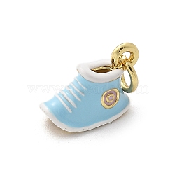 Brass Enamel Charms, with Jump Ring, Lead Free & Cadmium Free, Real Gold 18K Plated, Shoes Charm, Light Sky Blue, 9x13.5x6.5mm, Hole: 3mm(KK-S511-28B-G)