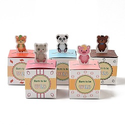 Paper Gift Box, Folding Candy Boxes, Decorative Gift Box for Weddings, Square with Animal Pattern, Mixed Shapes, Fold: 5x5x8.5cm, Unfold: 14.5x10x0.1cm(CON-I009-07)