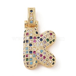 Brass Micro Pave Cubic Zirconia Pendants, Real 18K Gold Plated, Letter K, 23.5x16x6mm, Hole: 5x3mm(ZIRC-P121-01G-K)