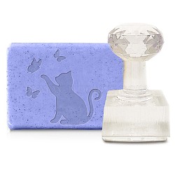 Plastic Stamps, DIY Soap Molds Supplies, Square, Cat Pattern, 35x35mm(DIY-WH0350-115)