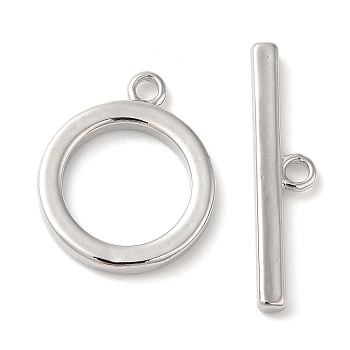 Brass Toggle Clasps, Ring, Real Platinum Plated, Ring: 16x13x2mm, Hole: 1.6mm, Inner Diameter: 9mm, Bar: 20.5x4.5x2mm, hole: 1.6mm