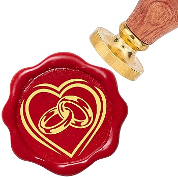 Brass Wax Seal Stamp with Rosewood Handle, for DIY Scrapbooking, Heart Pattern, 25mm