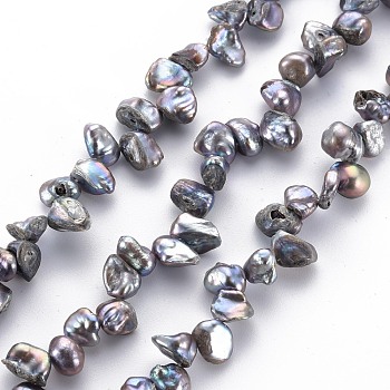 Natural Keshi Pearl Beads Strands, Cultured Freshwater Pearl, Dyed, Nuggets, Gray, 6~15x4~8x2~5mm, Hole: 0.5mm, about 80~84pcs/strand, 14.96 inch(38cm)
