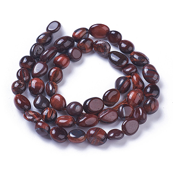 Natural Tiger Eye Beads Strands, Tumbled Stone, Nuggets, Coconut Brown, 6~11x5~8mm, Hole: 1mm, about 46~48pcs/strand, 15.7 inch(40cm)