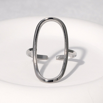 201 Stainless Steel Cuff Open Rings, Oval, Stainless Steel Color, Inner Diameter: 18mm