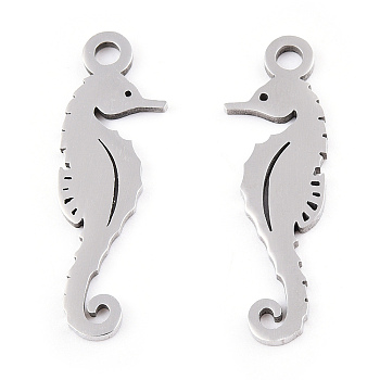 201 Stainless Steel Pendants, Sea Horse Charm, Stainless Steel Color, 23.5x7.5x1mm, Hole: 1.8mm