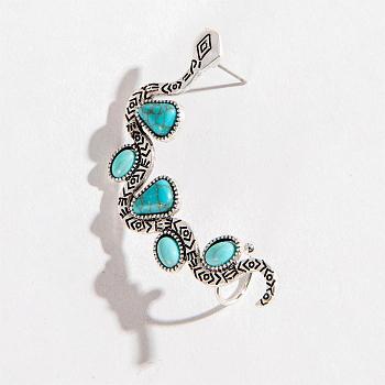 Synthetic Turquoise Snake Stud Earrings, Alloy Ear Cuff Wrap Climber Earrings, Crawler Earrings, Antique Silver, 55mm