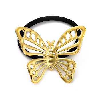 Ion Plating(IP) 304 Stainless Steel Hair Ties, with Nylon Cord, Butterfly, Golden, Inner Diameter: 45mm