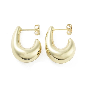 Brass Stud Earrings, Half Hoop Earrings, Long-Lasting Plated, Lead Free & Cadmium Free, Real 18K Gold Plated, 25.5x9.5mm