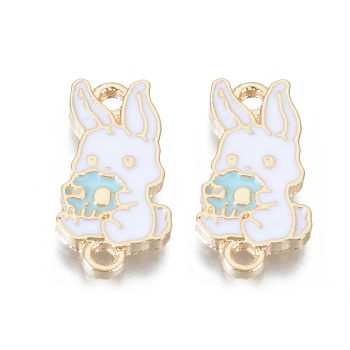 Alloy Enamel Links Connectors, Cadmium Free & Lead Free, White Rabbit with Skull, Light Gold, Cyan, 19x9.5x1.5mm, Hole: 1.6mm