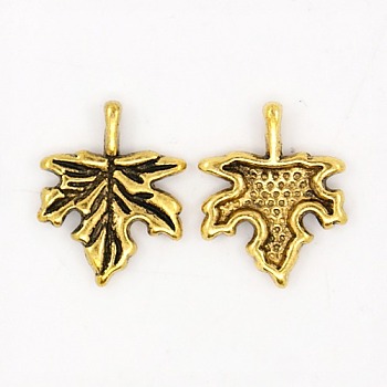 Autumn Theme Tibetan Style Alloy Pendants, Lead Free and Cadmium Free, Maple Leaf, Antique Golden, 17x14mm, Hole: 1.5mm