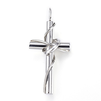 304 Stainless Steel Pendants, Cross, Stainless Steel Color, 47x22x11mm, Hole: 5x3mm