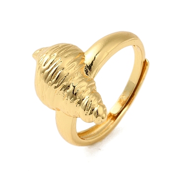 Brass Adjustable Rings for Women, Conch, Real 18K Gold Plated, 11.5mm,US Size 8(18.1mm)