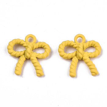 UV Plated Alloy Charms, Spray Painted, Cadmium Free & Lead Free, Twist Bowknot, Gold, 13x12x3mm, Hole: 1.4mm
