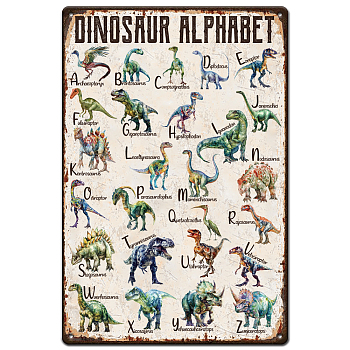 Vintage Metal Tin Sign, Iron Wall Decor for Bars, Restaurants, Cafe Pubs, Rectangle, Dinosaur, 300x200x2.2mm