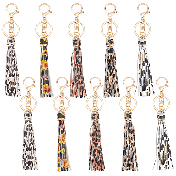 10Pcs 5 Colors PU Imitation Leather Tassels Keychain, with Alloy Clasp & Iron Ring, for Woman Bag Ornaments, Mixed Color, 17cm, 2pcs/color