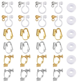 DIY Clip-on Earring Making Finding Kits, Including Resin & Brass Clip-on Earring Findings, Plastic Pads, Platinum & Golden, 40pcs/box