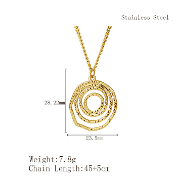 Stylish Stainless Steel Spiral Pendant Necklaces for Women, Real 18K Gold Plated, Flat Round, 17.72 inch(45cm)