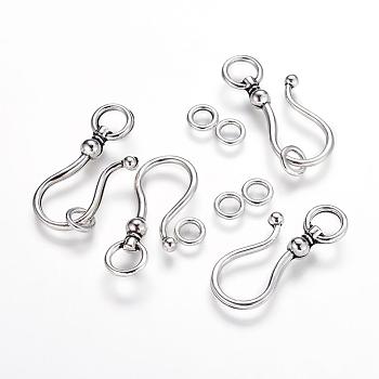 Tibetan Style S Hook Clasps, Cadmium Free & Nickel Free & Lead Free, Antique Silver, S Hook: 38x16x8mm, Ring: 8mm, Hole: 5mm