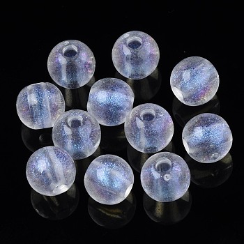Transparent Acrylic Beads, Glitter Powder, Round, Clear, 8x7mm, Hole: 2mm