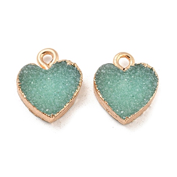 Resin with Golden Zinc Alloy Charms, Heart, Pale Turquoise, 12x15mm