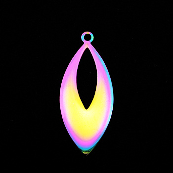 Vacuum Plating 201 Stainless Steel Pendants, Laser Cut, Horse Eye, Rainbow Color, 29.5x12.5x1mm, Hole: 1.6mm