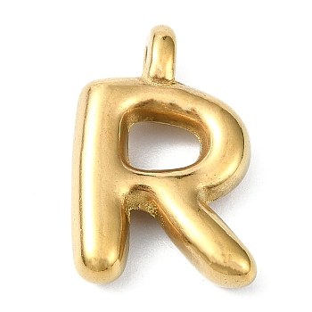 Ion Plating(IP) 304 Stainless Steel Pendants, Letter Charm, Real 18K Gold Plated, Letter R, 19x12.5x4mm, Hole: 1.6mm