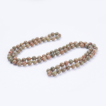 Natural Unakite Beaded Necklaces, Round, 60''(152.4cm)