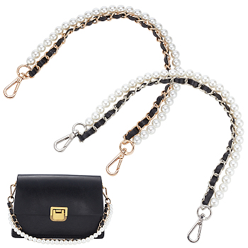 WADORN 2Pcs 2 Styles Plastic Imitation Pearl Beaded Bag Handles, with PU Leather & Alloy Chains & Swivel Clasps, for Bag Replacement Accessories, Platinum & Light Gold, 40.3cm, 1pc/style