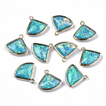 Resin Pendants, Imitation Opal, with Brass Findings, Triangle, Golden, Medium Turquoise, 18x19x5.5~6mm, Hole: 1.4mm