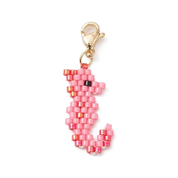 Handmade Loom Pattern Seed Beads Pendants Decoration, with 304 Stainless Steel Lobster Claw Clasps, Sea Horse, 32.5mm