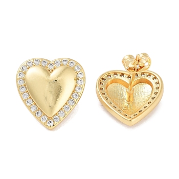 Heart Brass Micro Pave Cubic Zirconia Earrings for Women, Long-Lasting Plated, Cadmium Free & Lead Free, Real 18K Gold Plated, 17x16mm