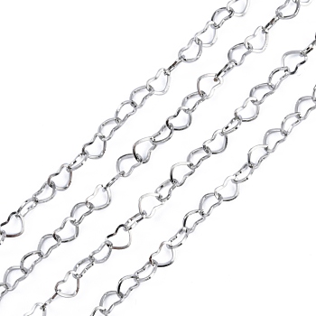 3.28 Feet 304 Stainless Steel Cross Chains, Decorative Heart Chains, Soldered, Stainless Steel Color, 4x0.5mm