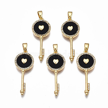 Real 18K Gold Plated Black Key Brass+Cubic Zirconia+Enamel Pendants