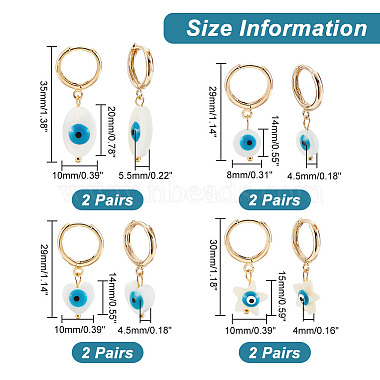 ARRICRAFT 8 Pairs 4 Style Oval & Star & Heart & Flat Round Natural Shell Dangle Hoop Earrings(EJEW-AR0001-03)-2