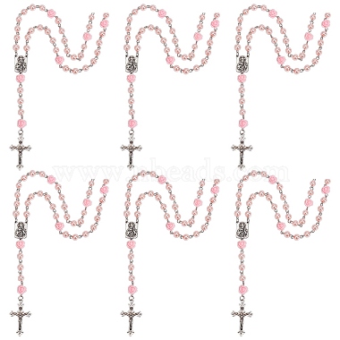 Glass Pearl & Resin Rose Rosary Bead Necklace(NJEW-PH01473)-6