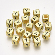 Acrylic Beads, Horizontal Hole, Metallic Plated, Cube with Letter.Y, 6x6x6mm, 2600pcs/500g(PB43C9308-G-Y)