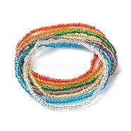 Bling Glass Seed Beads Anklets Set, Dainty Thin Beads Stackable Anklets for Women, Mixed Color, Inner Diameter: 2-5/8 inch(6.6cm), 7pcs/set(AJEW-AN00461)