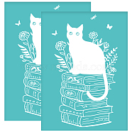 Self-Adhesive Silk Screen Printing Stencil, for Painting on Wood, DIY Decoration T-Shirt Fabric, Turquoise, Cat Pattern, 195x140mm(DIY-WH0337-071)
