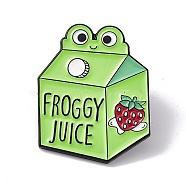 Cartoon Frog Enamel Pin, Electrophoresis Black Alloy Word Froggy Juice Brooch for Backpack Clothes, Box Pattern, 29.5x24.5x2mm, Pin: 1.3mm(JEWB-A005-20-02)
