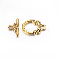 Tibetan Style Toggle Clasps, Antique Golden, Lead Free, Cadmium Free and Nickel Free, Size: Ring: 14mm wide, 20mm long, Bar: 9mm wide, 17mm long, hole: 2.5mm(GLF1009Y-NF)